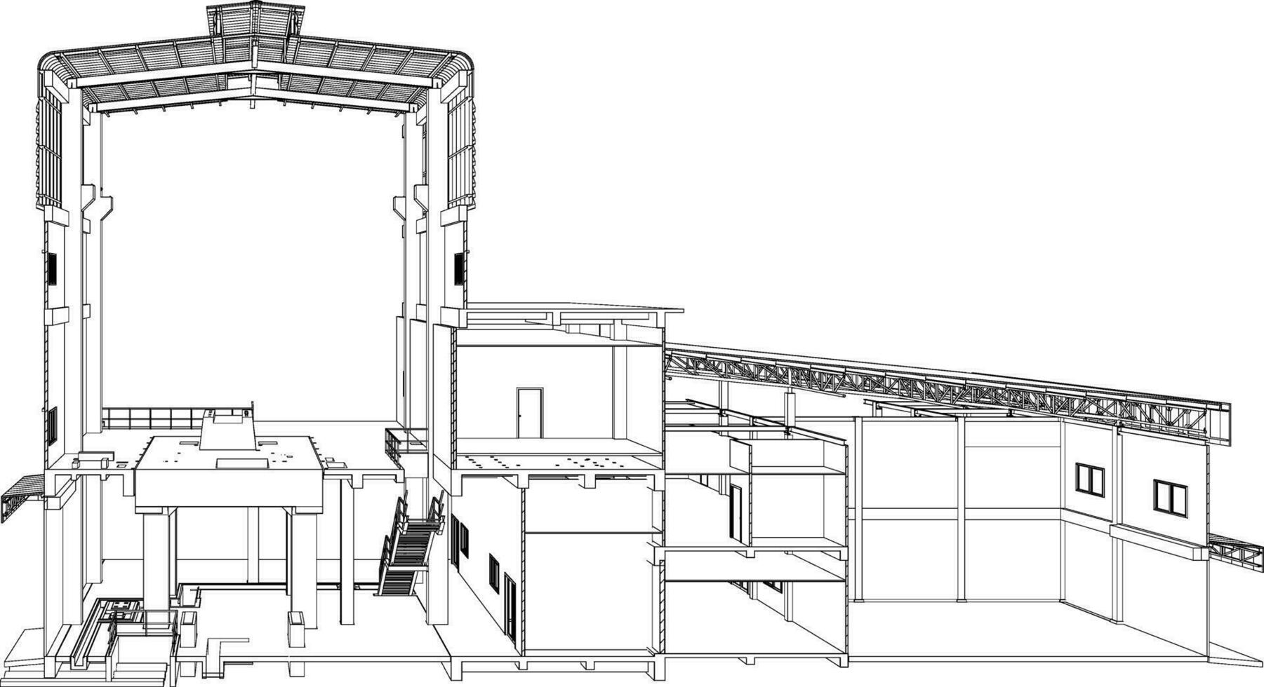 3d illustratie van industrieel gebouw vector