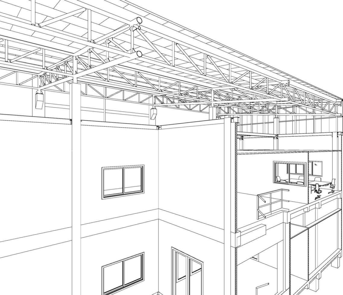 3d illustratie van industrieel gebouw vector