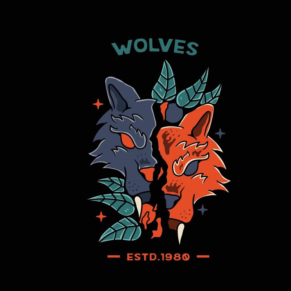 wolf met schedel oranje illustratie voor t-shirt en tatoeage vector