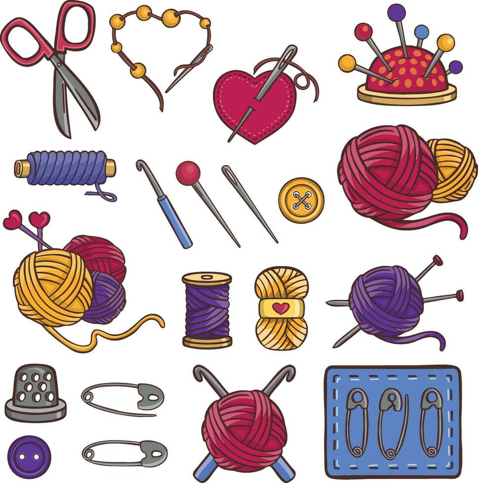 breiwerk naaien symbolen reeks handwerk vector