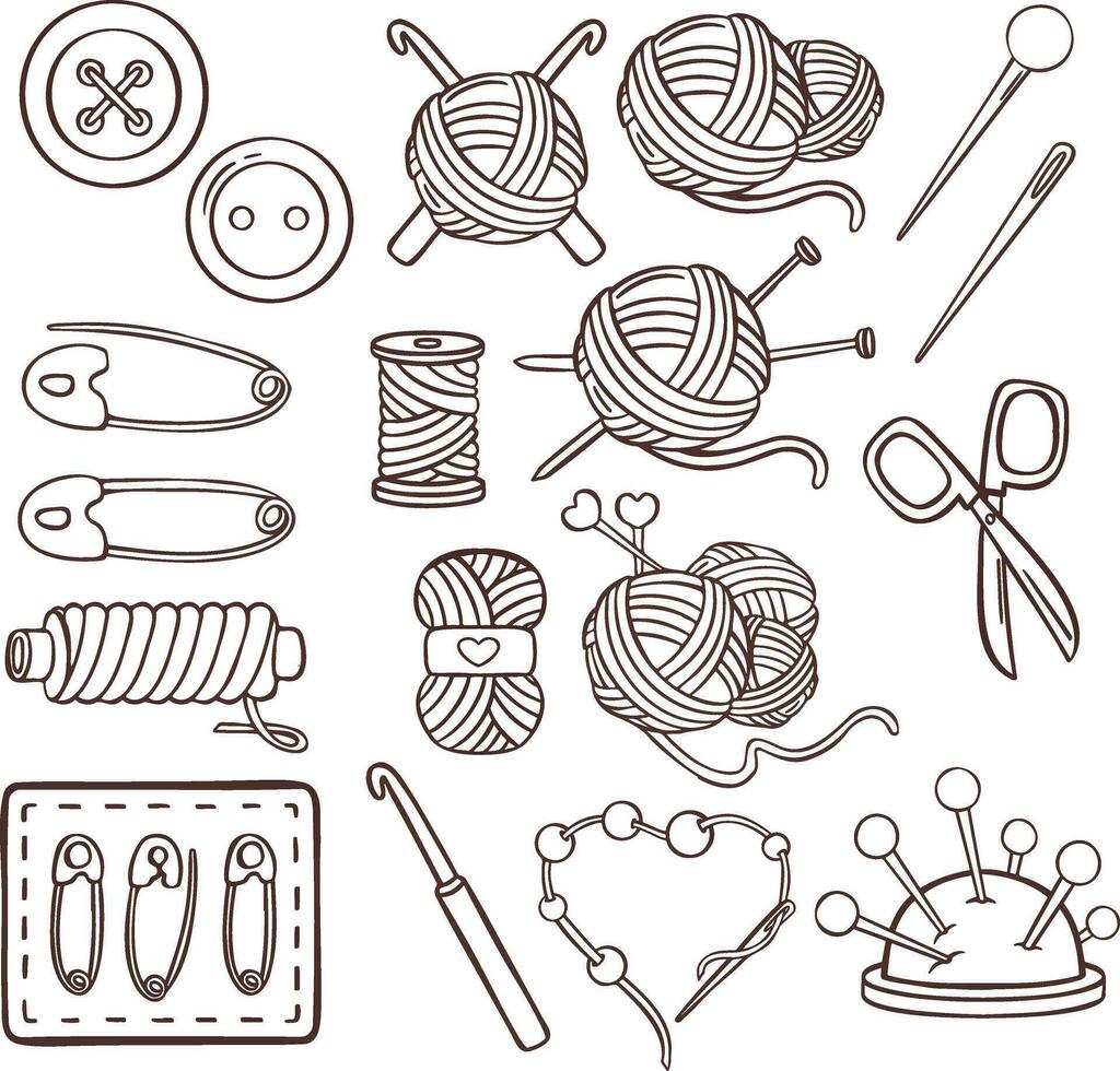 breiwerk naaien symbolen reeks handwerk vector gemaakt