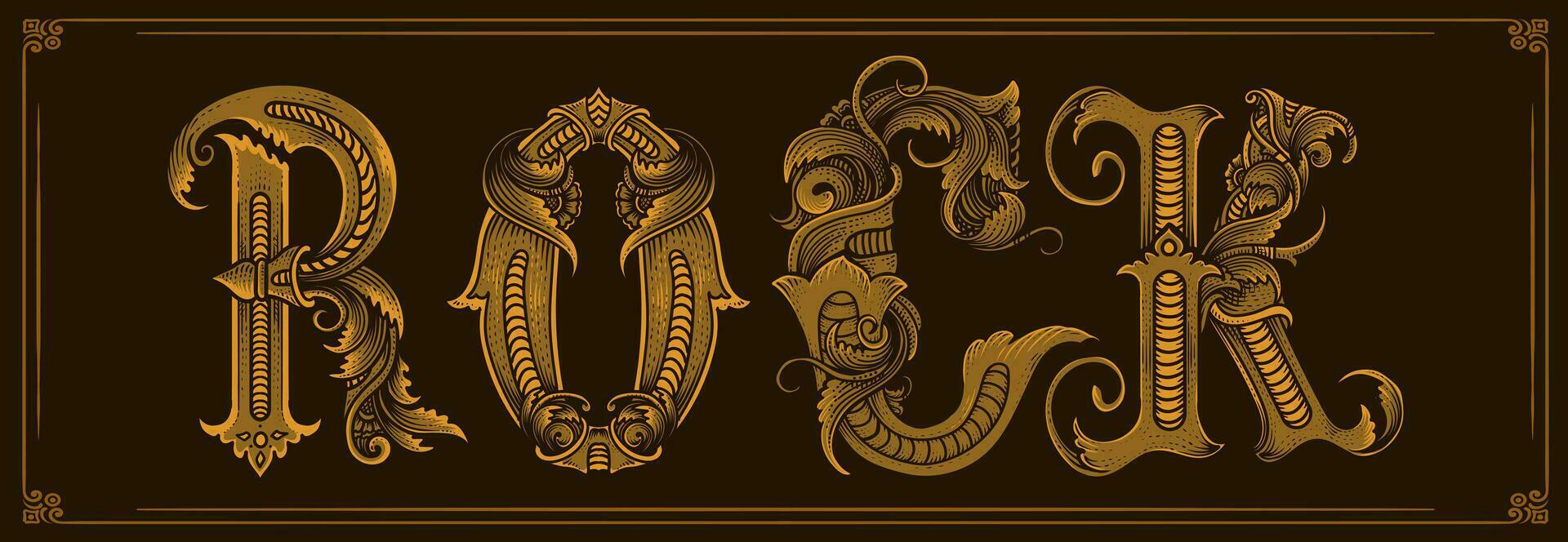 wijnoogst typografie rots met gravure ornament brief - vector ontwerp