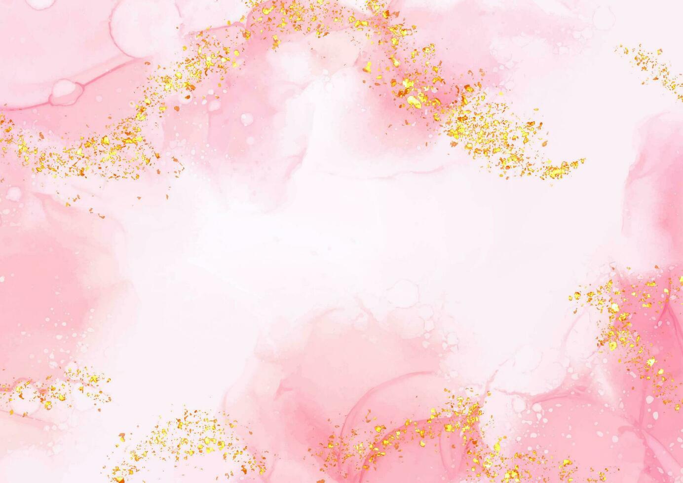 pastel roze alcohol inkt achtergrond met goud schitteren vector