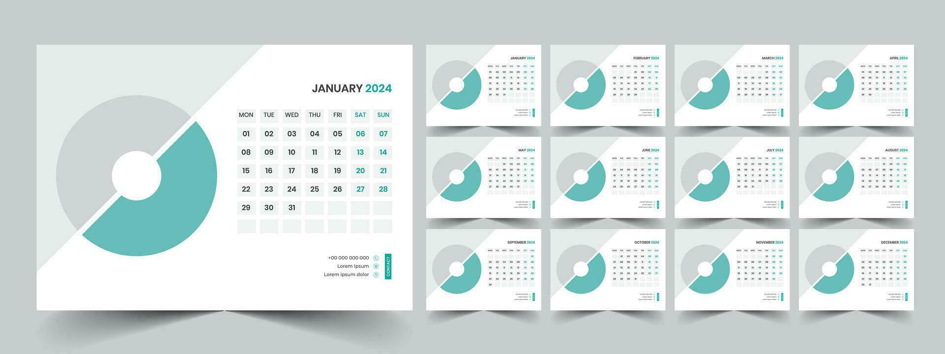 kalender 2024 ontwerper zakelijke sjabloon ontwerp set. week begint Aan maandag. sjabloon voor jaar- kalender 2024 vector