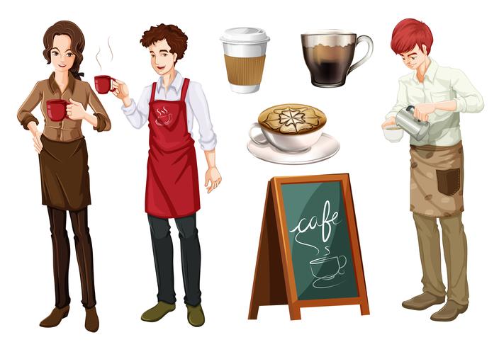 Set van mensen die werken in café vector