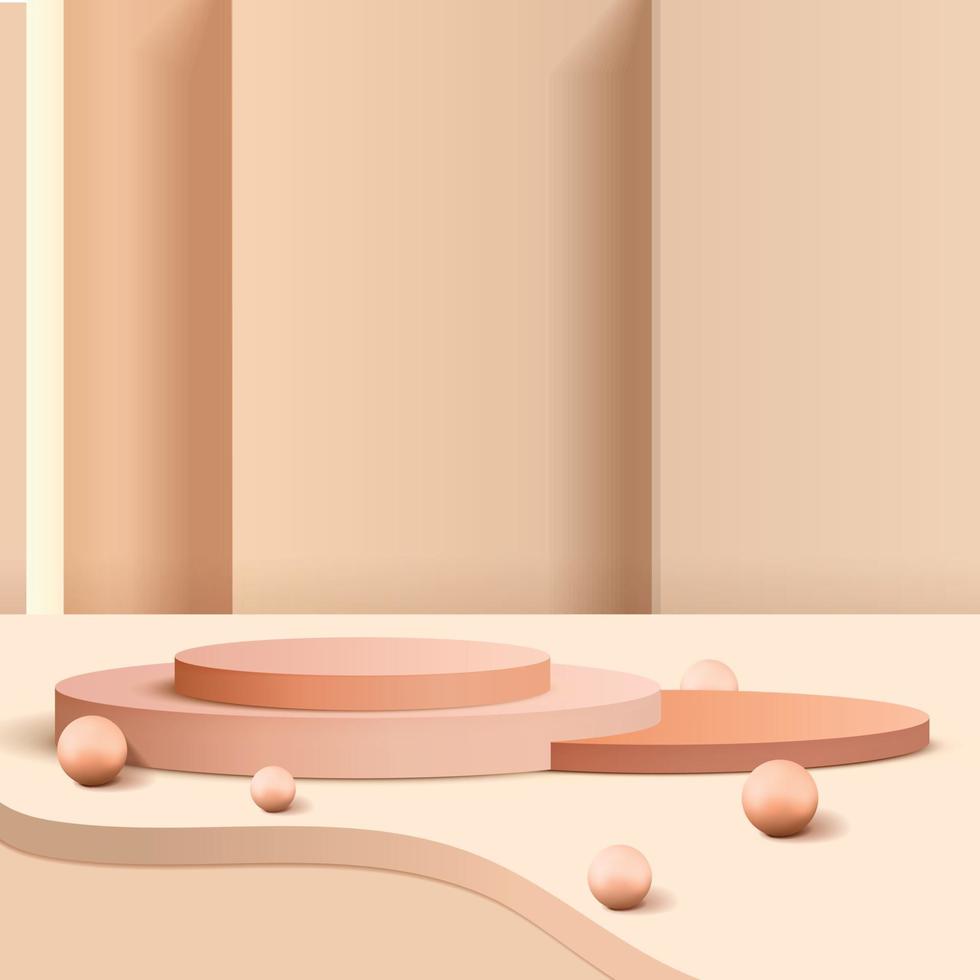 minimale scène met geometrische vormen. cilinder podium op roze achtergrond. scène om cosmetisch product, showcase, uitstalraam, vitrine te tonen. 3D-vectorillustratie. vector