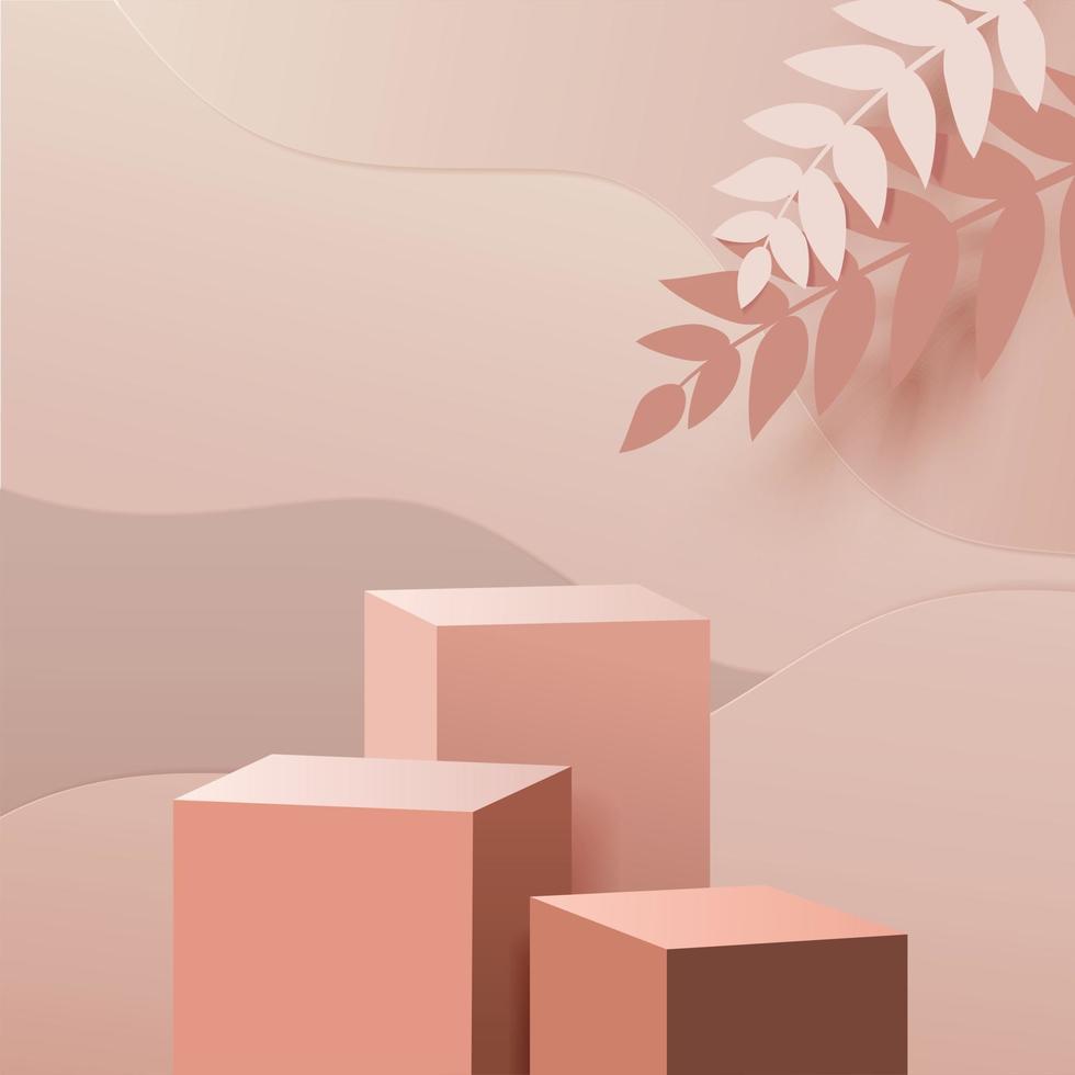 minimale scène met geometrische vormen. cilinder podium op roze achtergrond. scène om cosmetisch product, showcase, uitstalraam, vitrine te tonen. 3D-vectorillustratie. vector