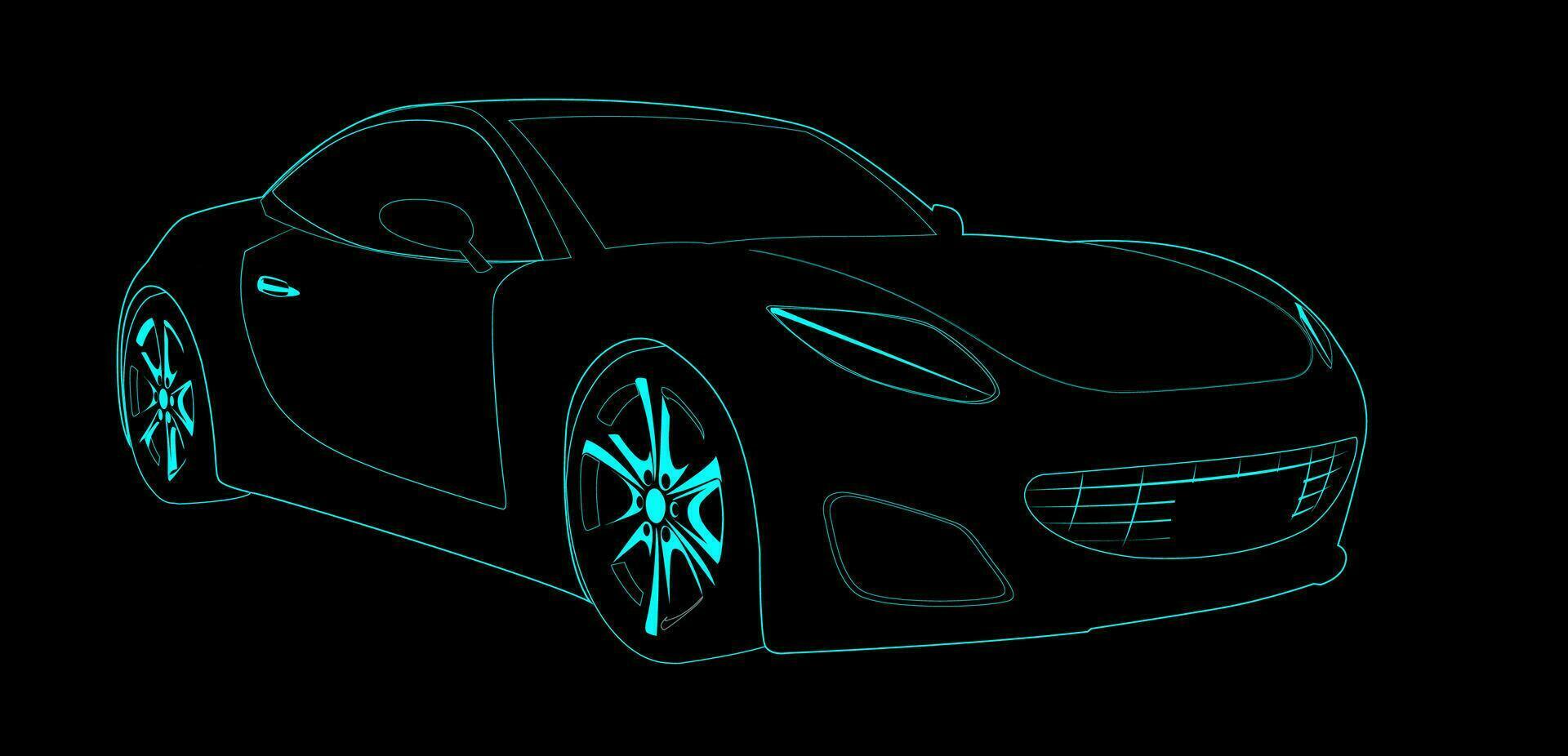 neon sport auto over- zwart achtergrond, vector illustratie. modern sportwagens verzameling, potlood Leuk vinden tekening