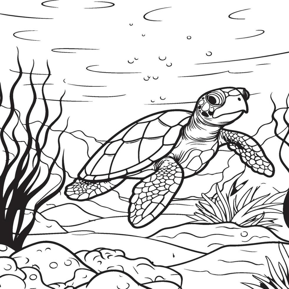 kleur Pagina's voor kinderen van zee schildpadden vector