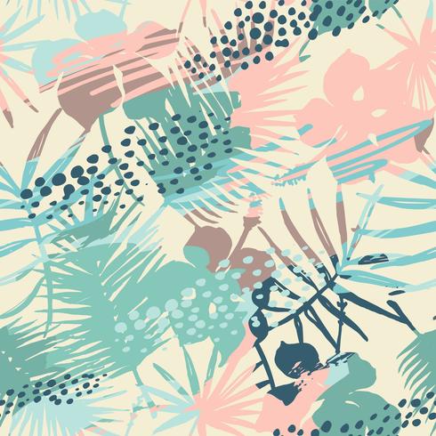 Naadloos exotisch patroon met tropische planten en artistieke achtergrond. vector