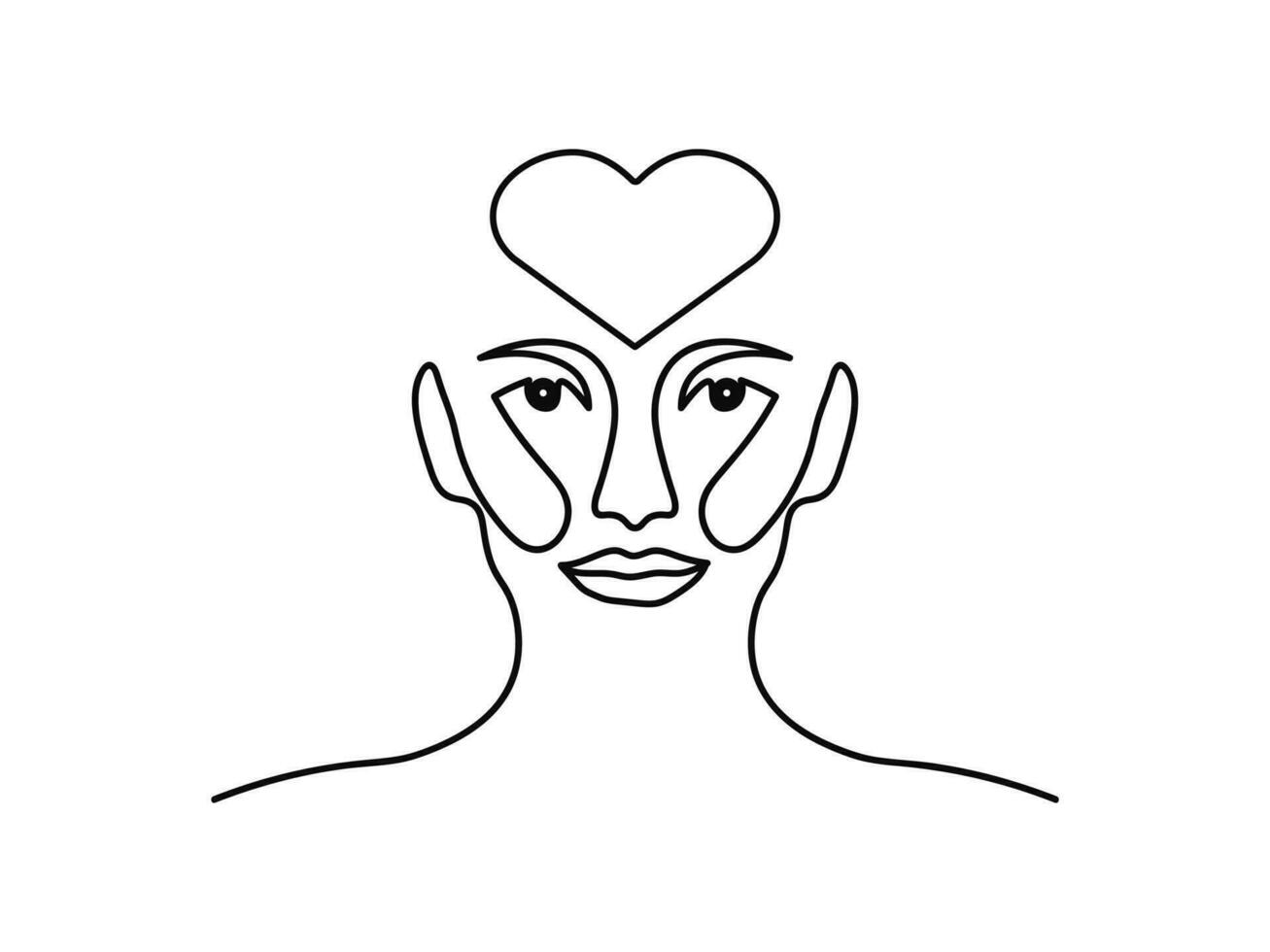hand- getrokken vrouw hoofd met liefde elegant lijn kunst tekening. vector illustratie