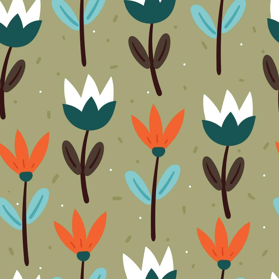 naadloos patroon tekenfilm bloem en bladeren. botanisch behang voor textiel, geschenk inpakken papier vector