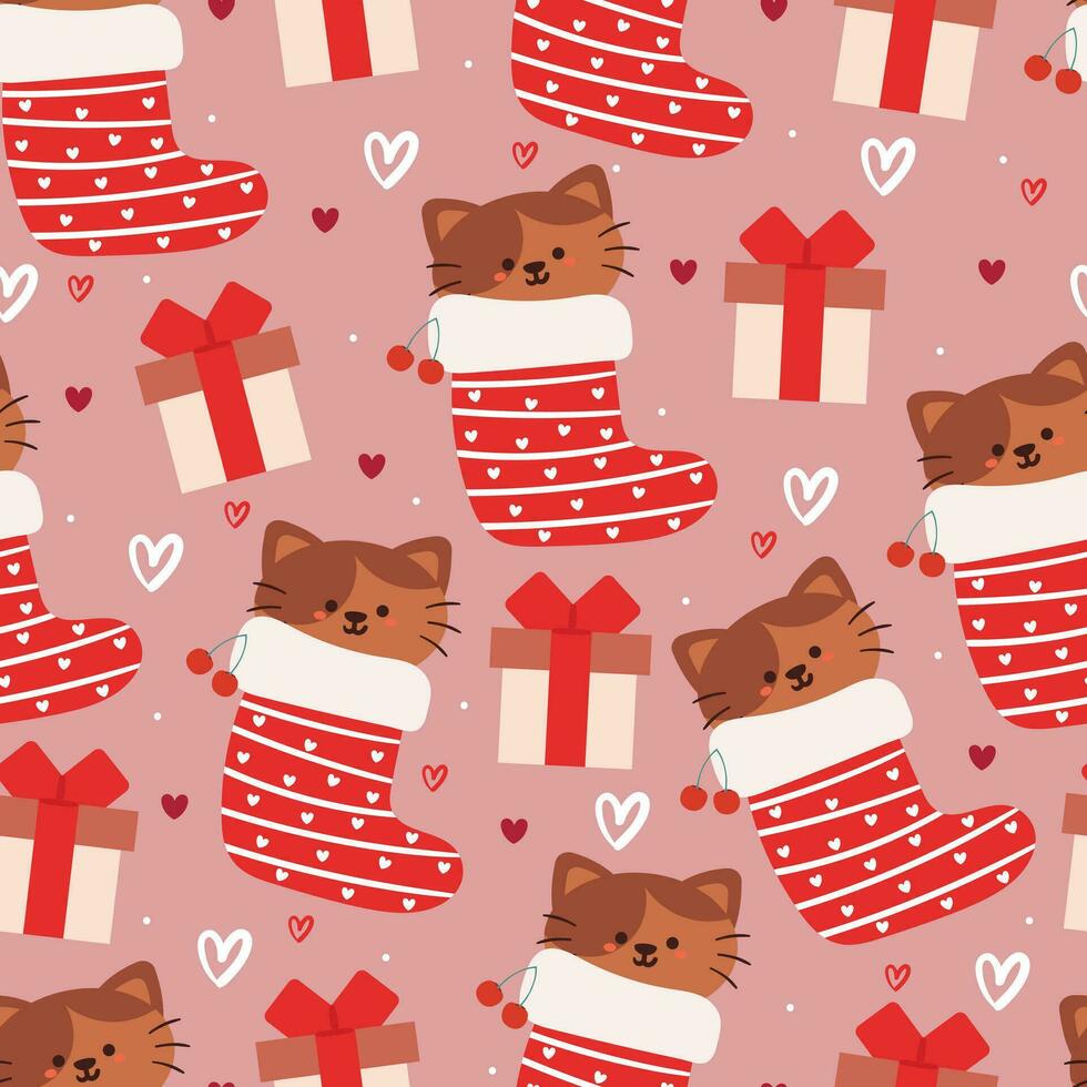 naadloos patroon tekenfilm kat en Valentijn element. schattig Valentijn behang voor textiel, geschenk inpakken papier vector
