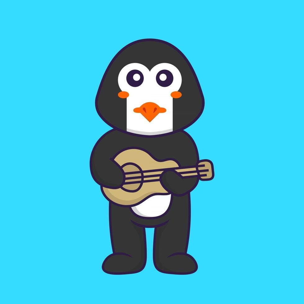 schattige pinguïn die gitaar speelt. dierlijk beeldverhaalconcept geïsoleerd. kan worden gebruikt voor t-shirt, wenskaart, uitnodigingskaart of mascotte. platte cartoonstijl vector