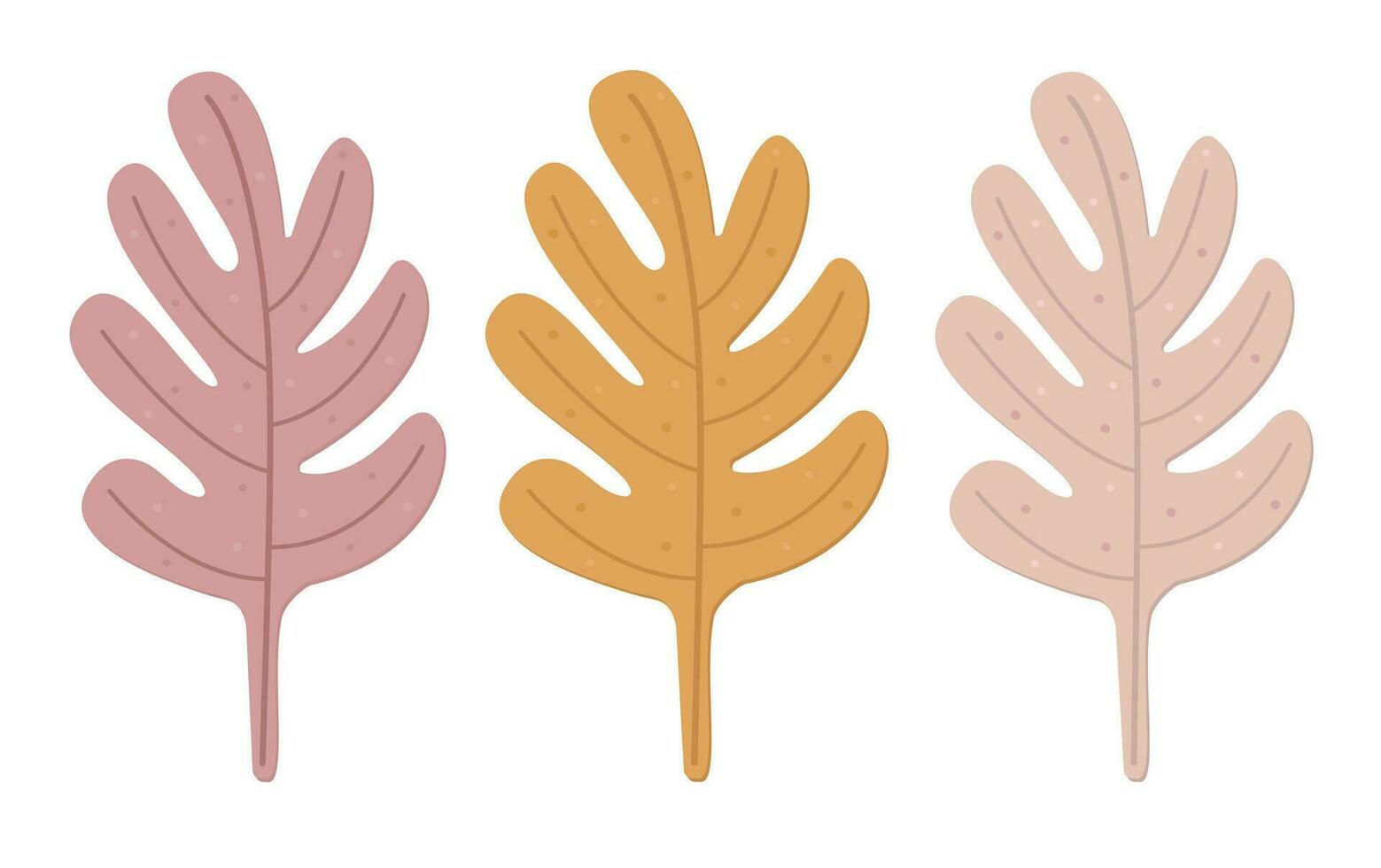 drie herfst bladeren, vallen gebladerte, kleur vector illustratie reeks in boho stijl