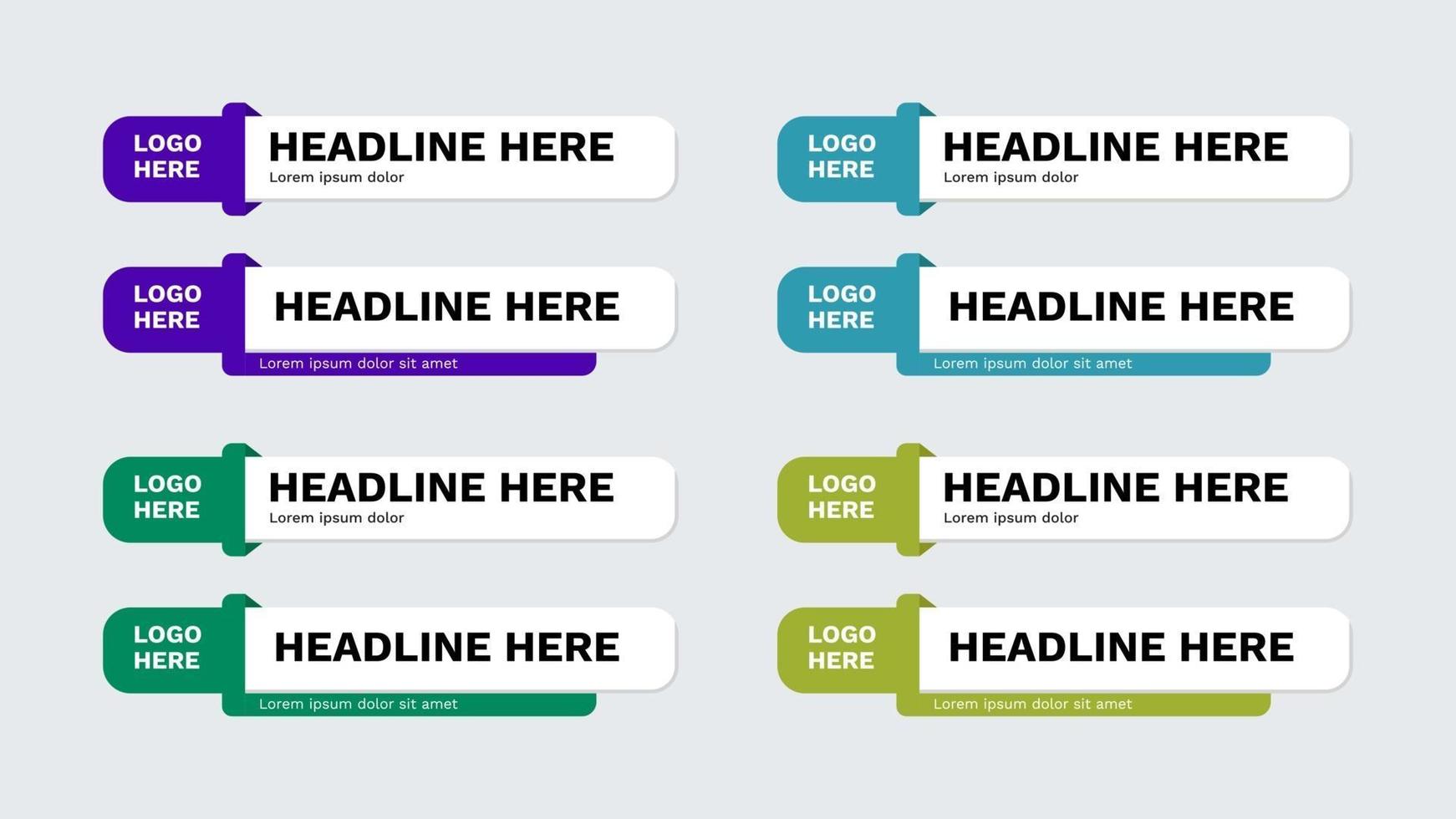 vector video kop titel of televisie nieuws bar ontwerpsjabloon geïsoleerd op een witte achtergrond. grafische set van uitgezonden nieuws lagere derde banner voor televisie, video en mediakanaal