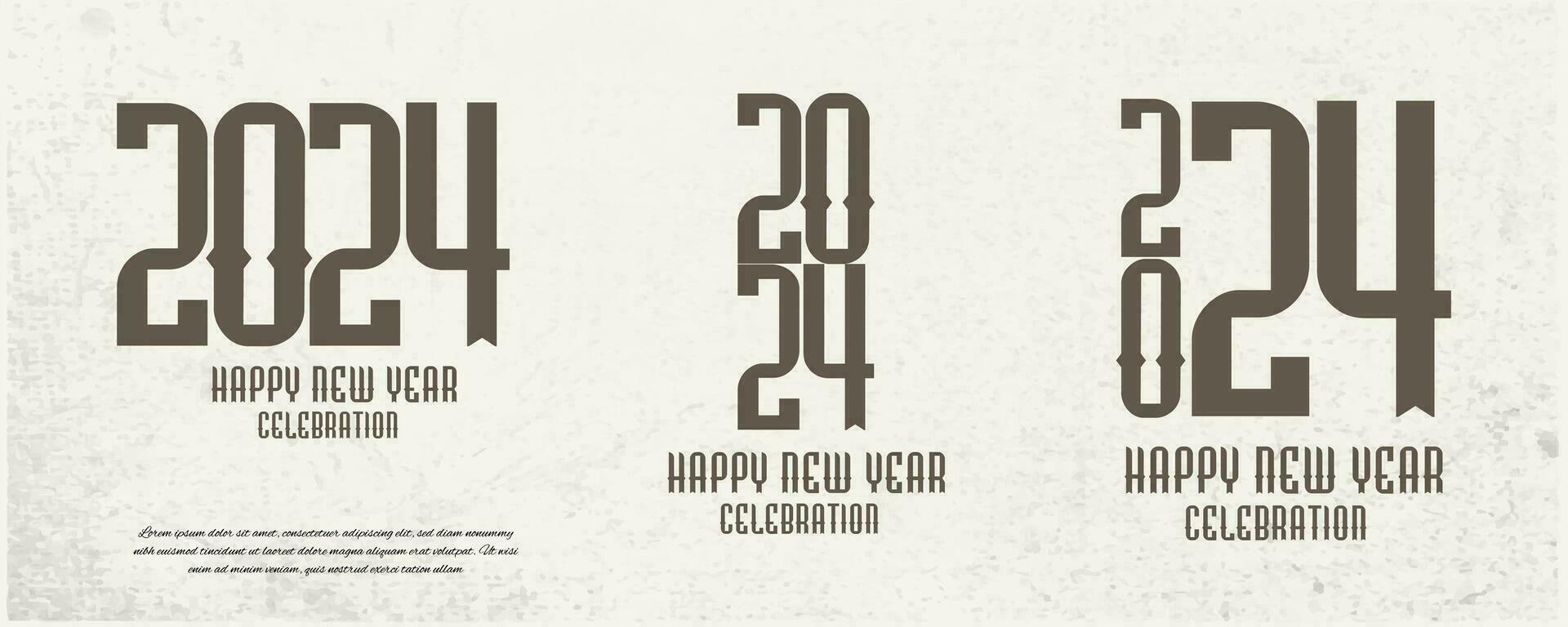 gelukkig nieuw jaar 2024. feestelijk realistisch decoratie. vieren 2024 partij Aan een retro wijnoogst achtergrond vector
