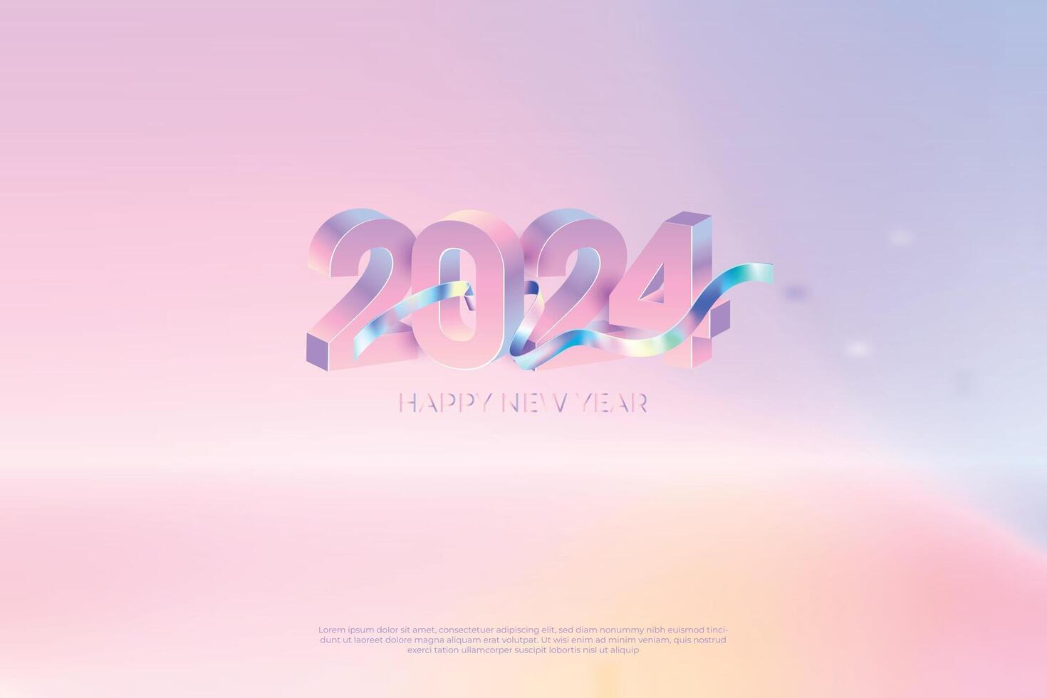 3d gelukkig nieuw jaar 2024 ontwerp met lint en modern nummers. premie ontwerp 2024 voor kalender, poster, sjabloon of poster ontwerp. vector