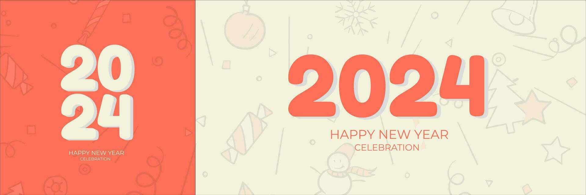 gelukkig nieuw jaar 2024. feestelijk realistisch decoratie Aan oranje achtergrond met tekening voor vieren 2024 partij . vector