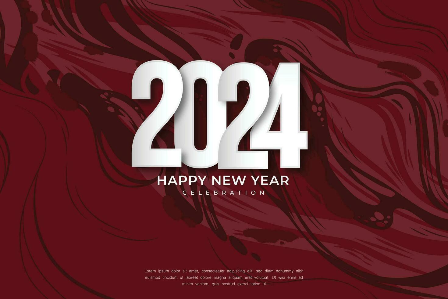 gelukkig nieuw jaar 2024 viering met uniek aantal en rood vloeistof achtergrond. vector