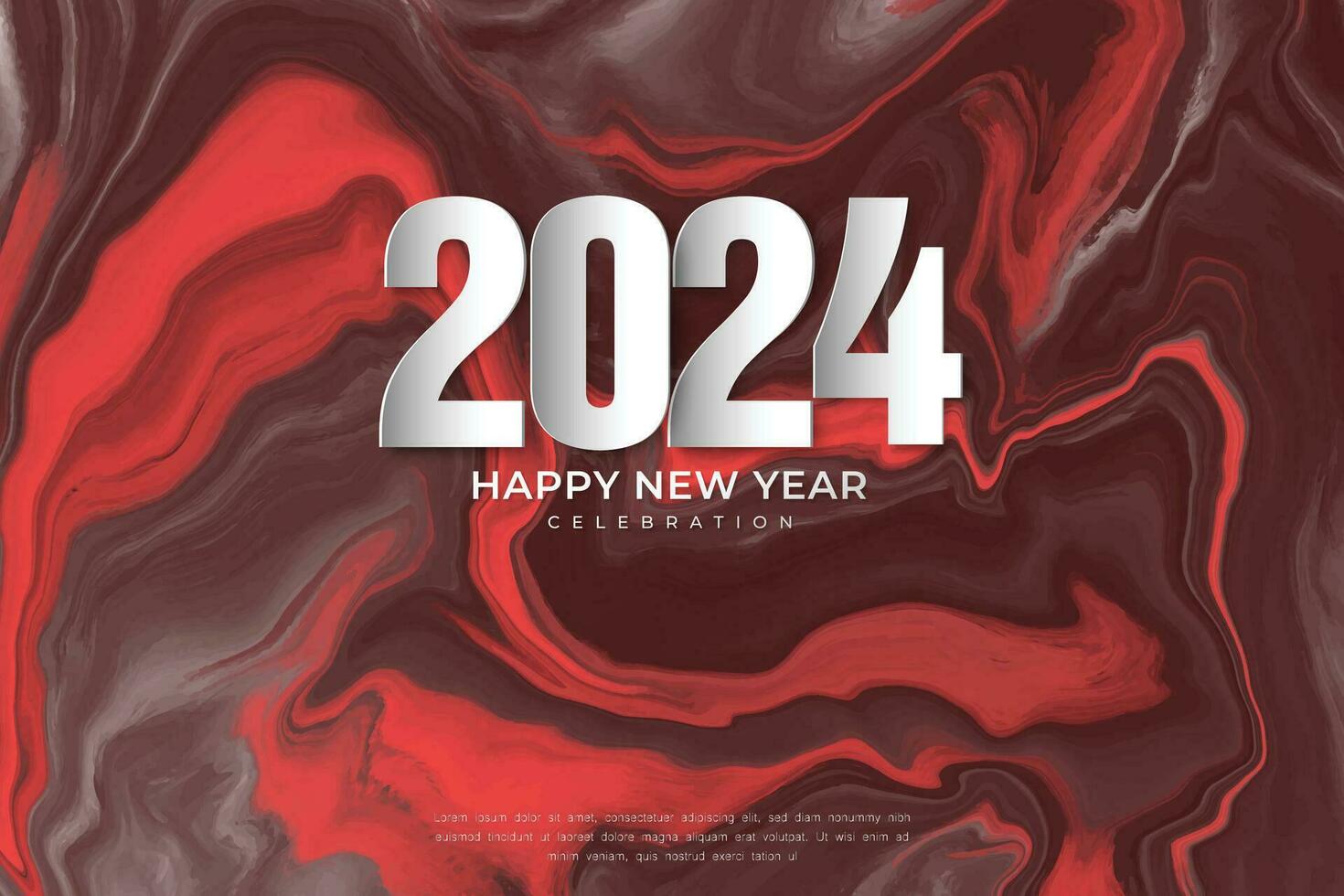 gelukkig nieuw jaar 2024 viering met uniek aantal en rood vloeistof achtergrond. vector