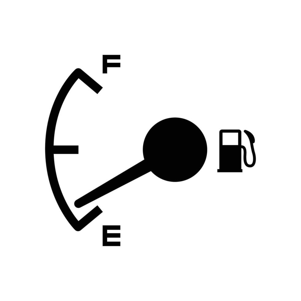 laag brandstof glyph icoon. brandstof peilen indicatoren gas- meter. auto wijzerplaat benzine benzine dashboard in begrenzing. olie gas- energie, olie gas- tank niveau. vector illustratie. ontwerp Aan wit achtergrond. eps 10