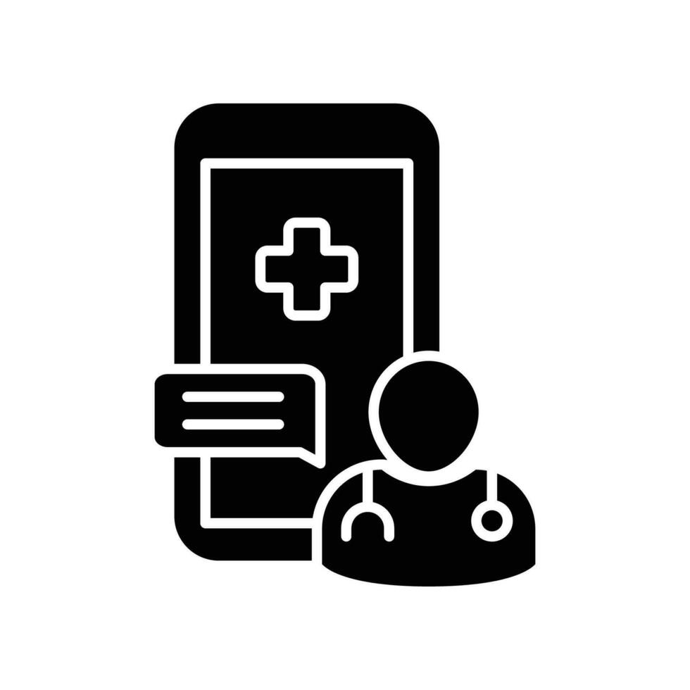 online overleg plegen icoon. online telefoon medisch helpen voor Gezondheid overleg, noodgeval telefoon. telegeneeskunde. solide of glyph pictogram stijl. vector illustratie. ontwerp Aan wit achtergrond. eps 10