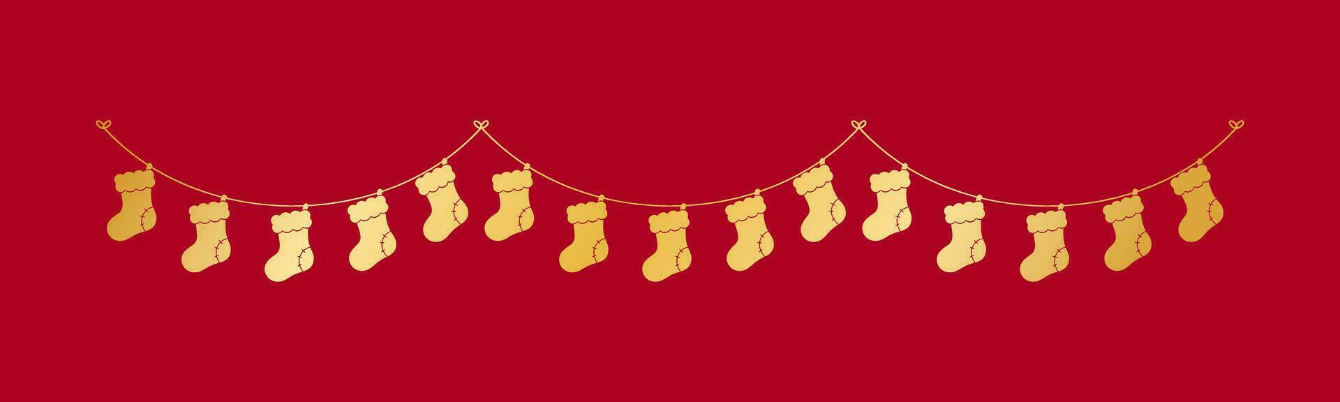 goud Kerstmis kous silhouet slinger vector illustratie, Kerstmis sokken grafiek feestelijk winter vakantie seizoen vlaggedoek
