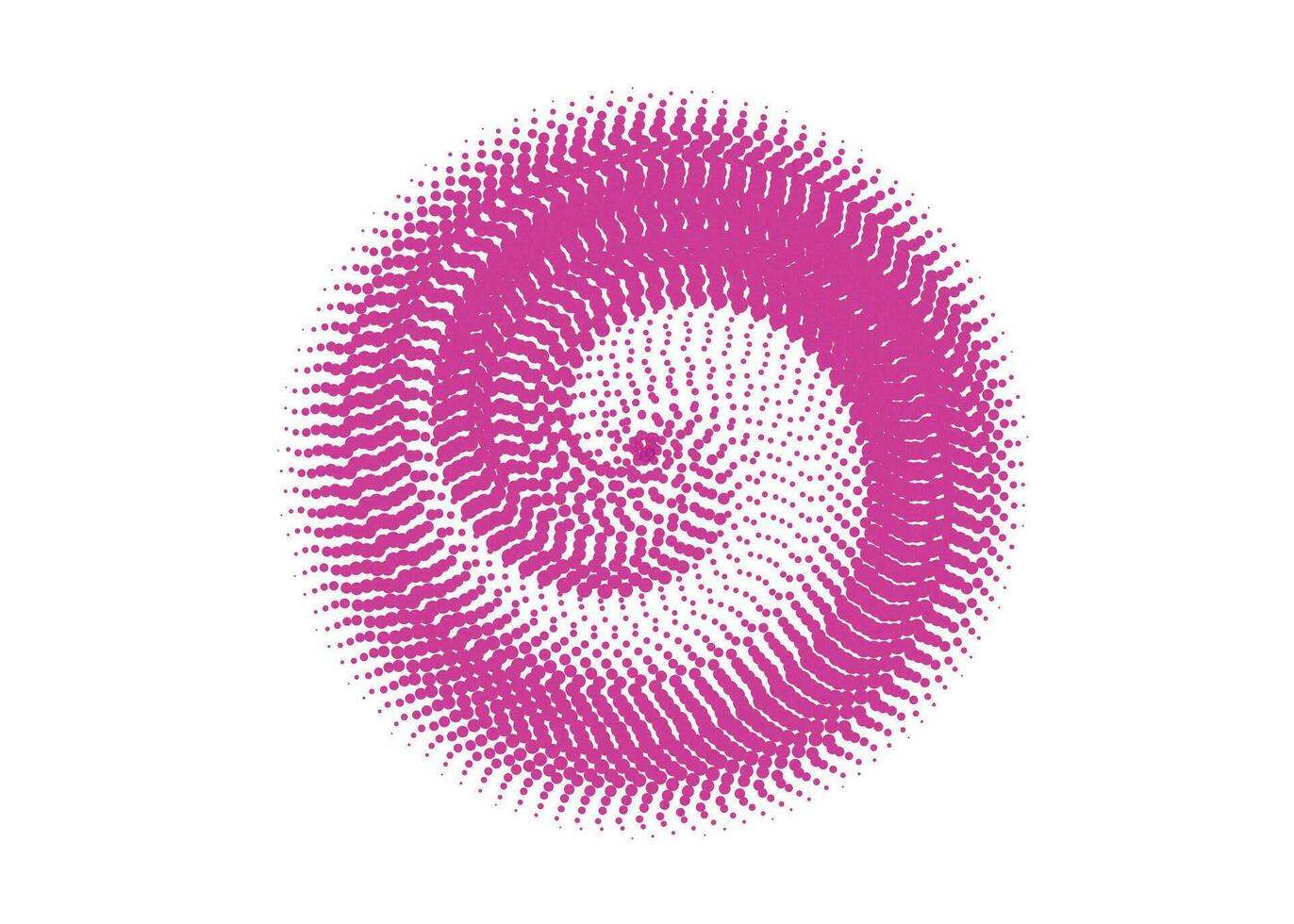 een roze spiraal ontwerp Aan een wit achtergrond, punt cmyk zwart helling symbool logotype halftone vector textuur, radiaal helling werveling kolken