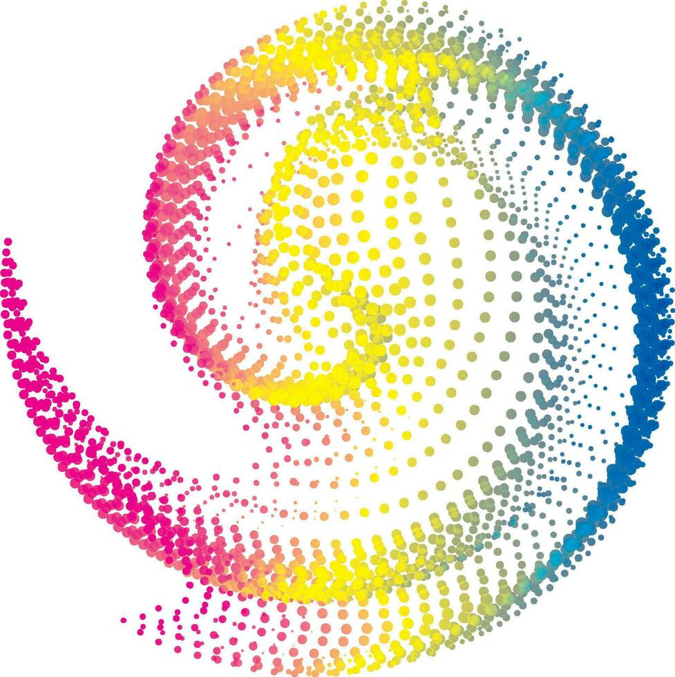 een kleurrijk kolken van dots Aan een wit achtergrond, een circulaire punt patroon met blauw en roze kleuren, punt cmyk zwart helling symbool logotype circulaire vorm spiraal halftone cirkel ronde abstract cirkel vector