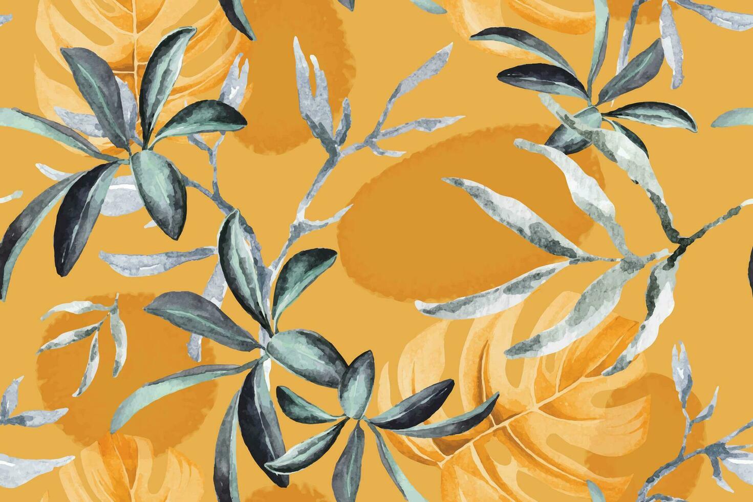 naadloos patroon van palm bladeren en monstera tropisch fabriek geschilderd in aquarel.voor kleding stof en behang ontwerpen van de bos.natuurlijk voordeel patroon achtergrond. vector