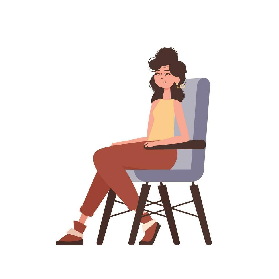de vrouw is zittend in een stoel. karakter in modieus stijl. vector