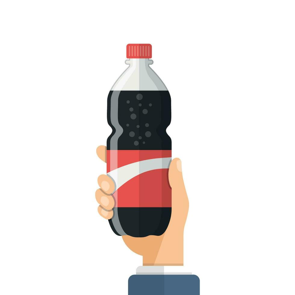 hand- Holding Frisdrank drinken icoon in vlak stijl. plastic fles vector illustratie Aan geïsoleerd achtergrond. water drank teken bedrijf concept.