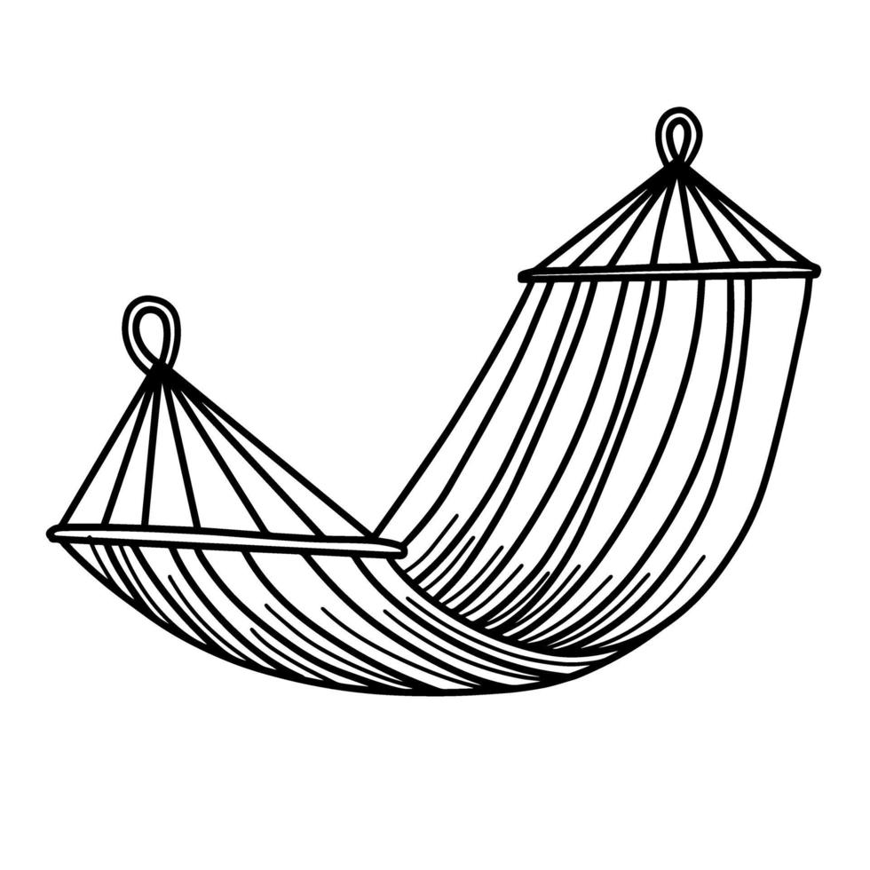 toeristische hangmat voor recreatie. draagbare hangmat geïsoleerd op een witte achtergrond. vectorillustratie in doodle style.hammock voor openluchtrecreatie. vector