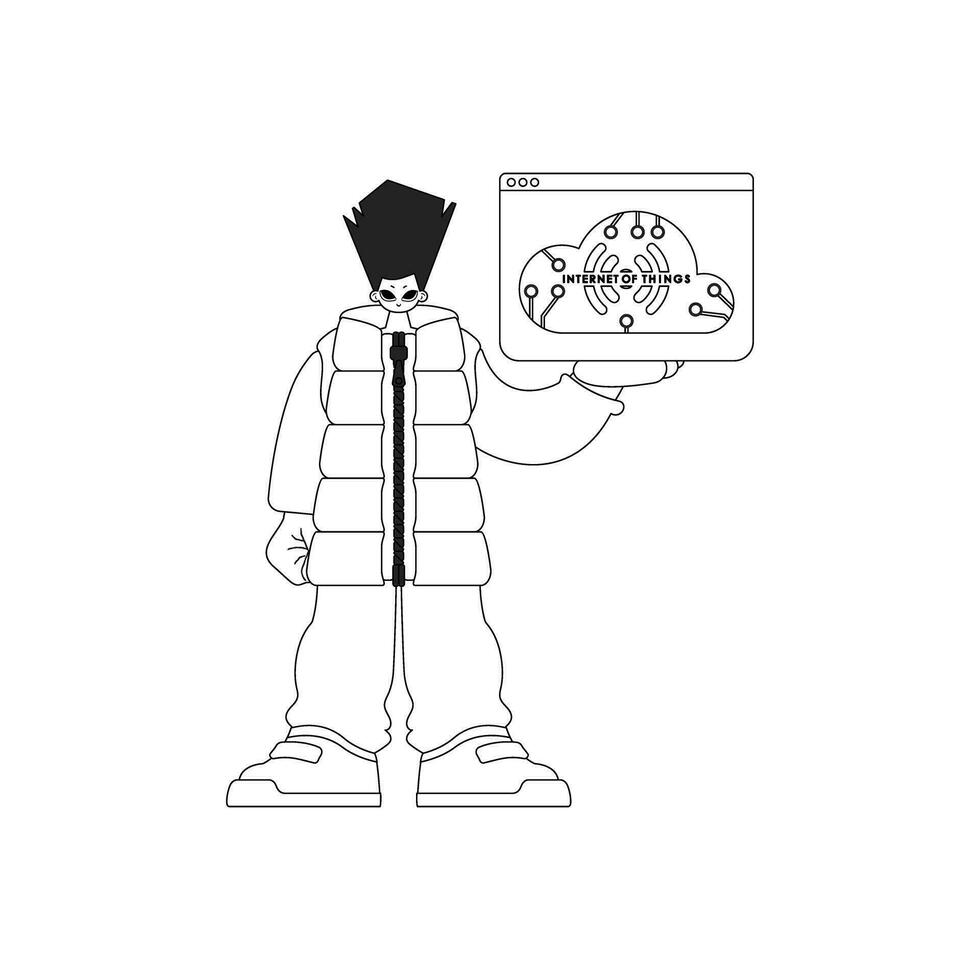 een Mens presentatie van een logo vertegenwoordigen de internet van dingen in een gemakkelijk, lineair vector illustratie