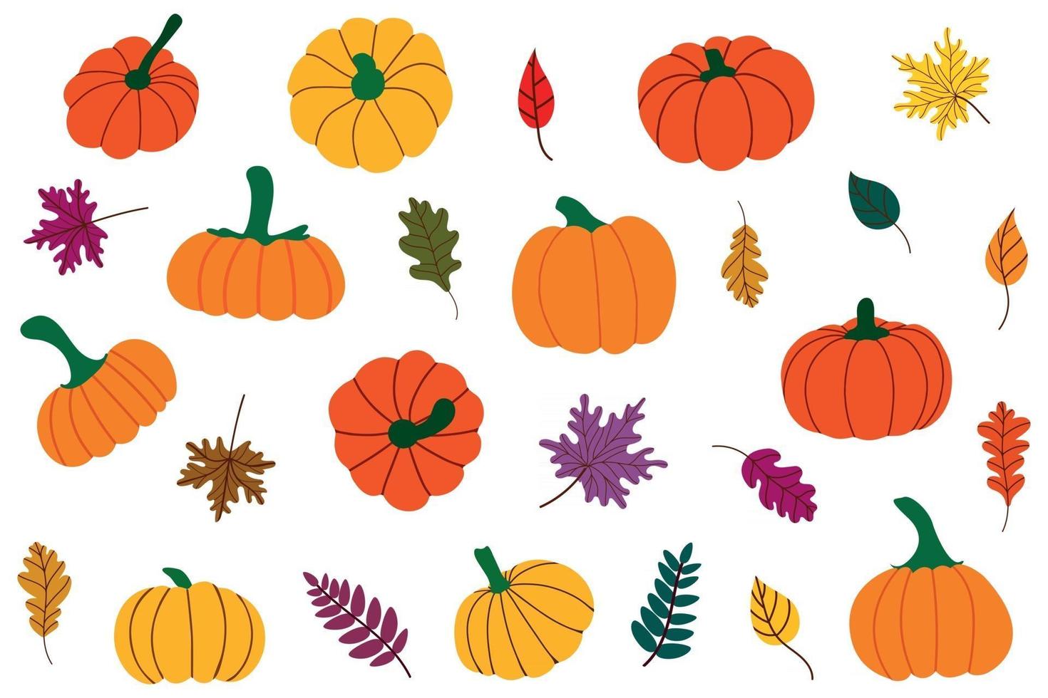 herfst gevallen bladeren en pompoenen. Thanksgiving set, oogst, halloween.vector afbeelding vector