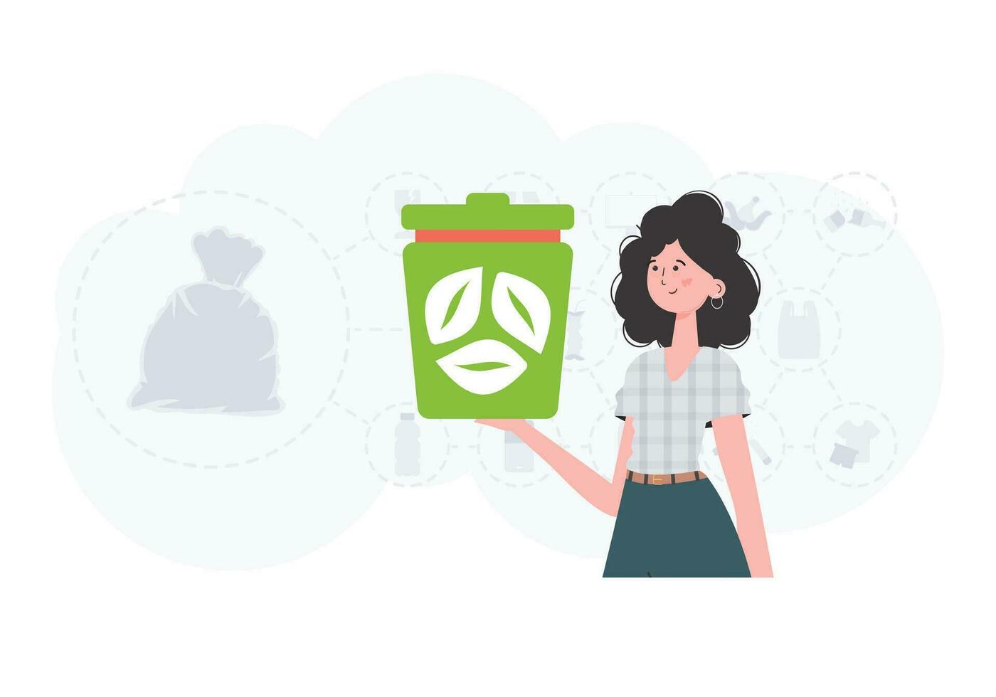 de concept van ecologie en recyclen. de meisje is Holding een urn in haar handen. modieus karakter stijl. vetcor. vector