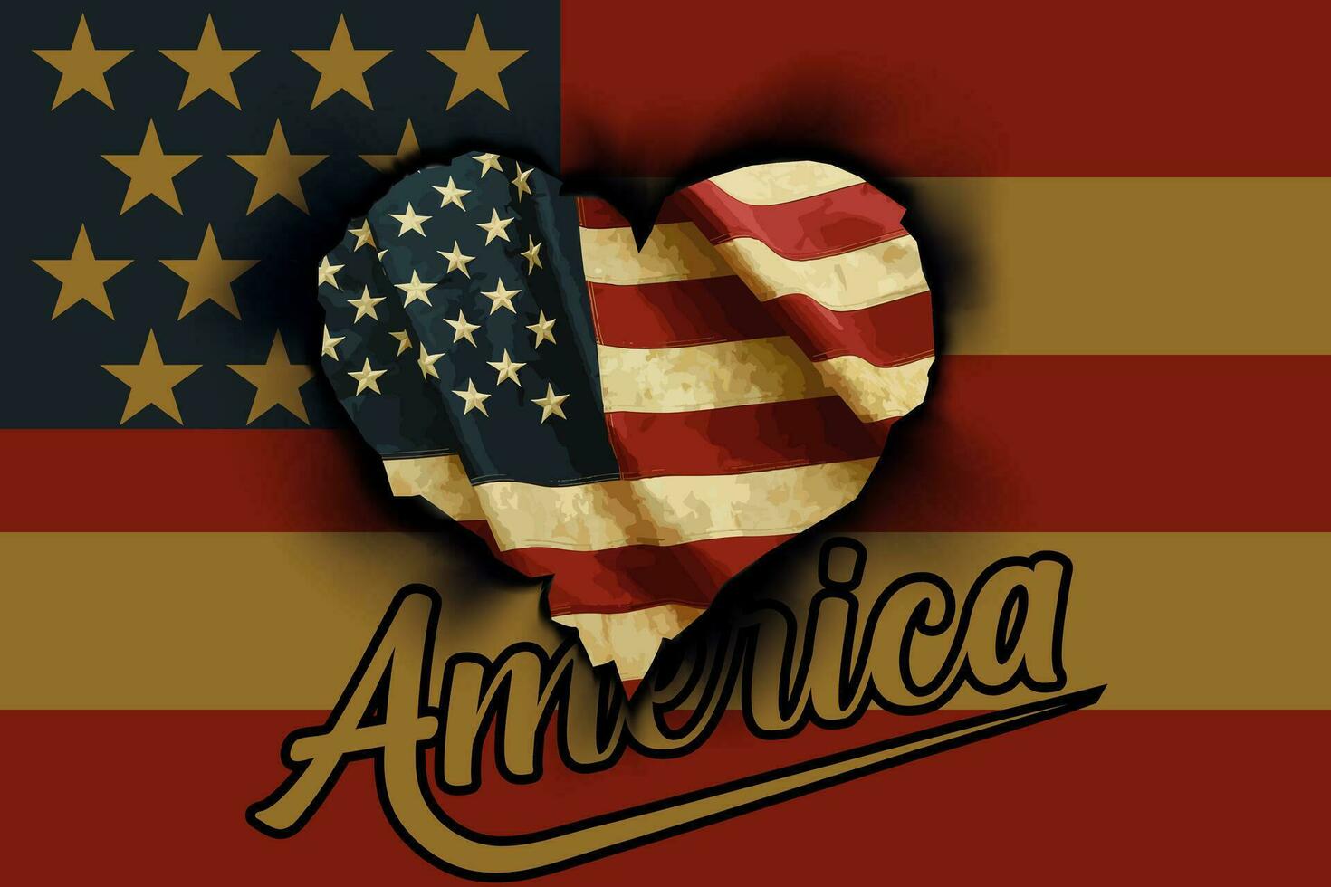 wijnoogst Amerikaans vlag in hart vorm vector illustratie met gezegde Amerika