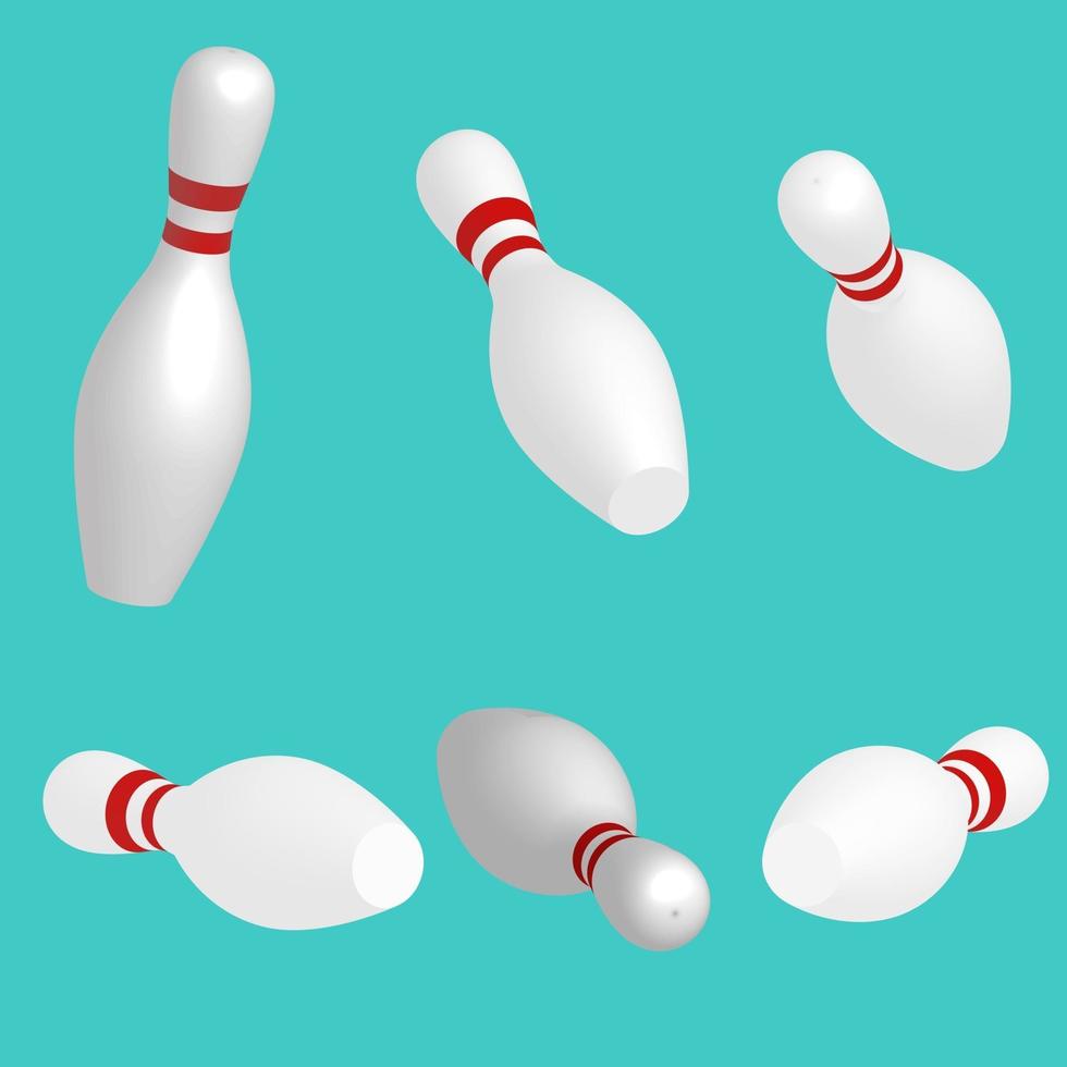 set bowlingpinnen in verschillende uitsteeksels. de pinnen liggen na de slag. vector illustratie