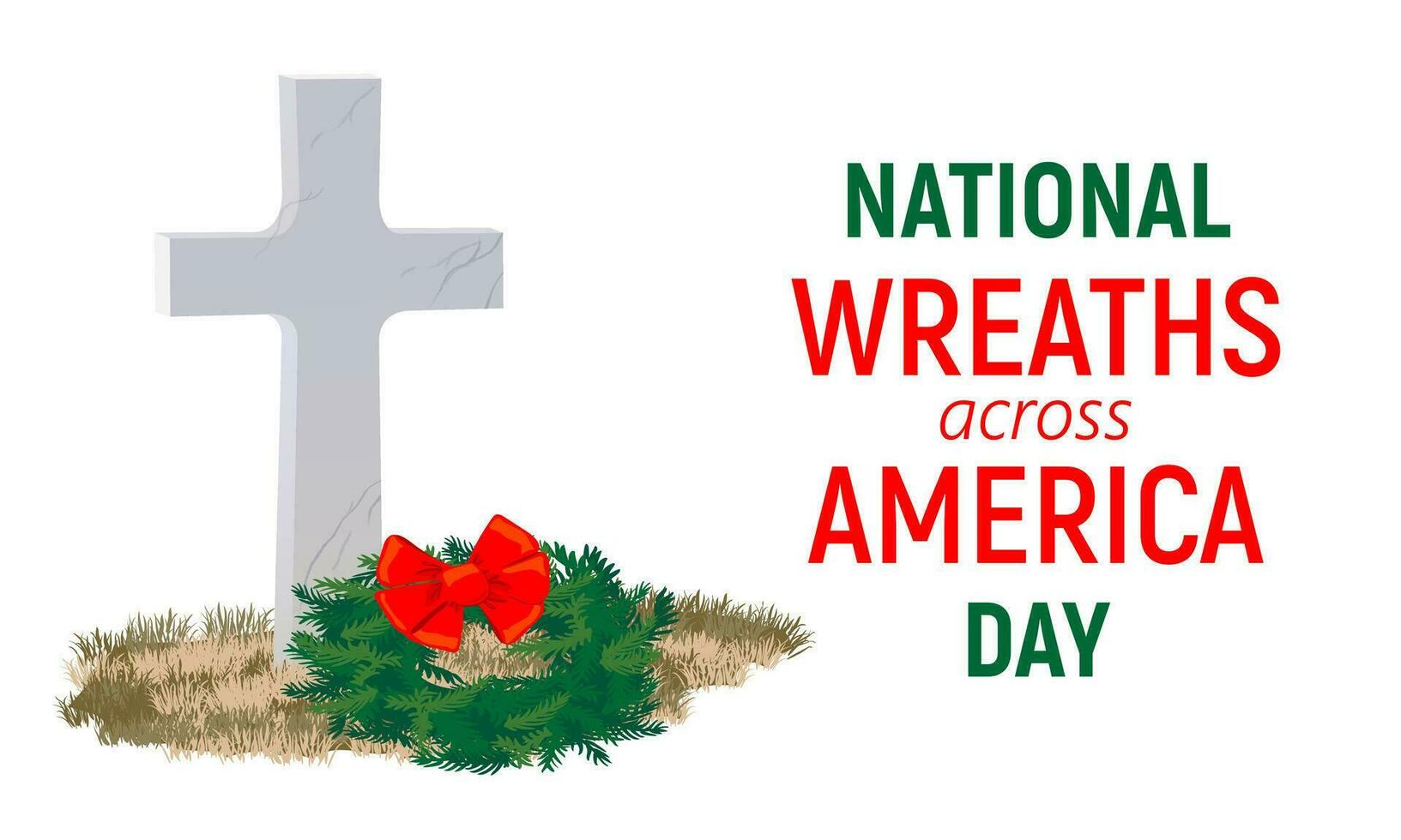 een grafsteen in de vorm van een kruis gemaakt van grijs marmeren en een krans van Spar takken Aan nationaal kransen aan de overkant Amerika in eer van gedaald helden.. vector