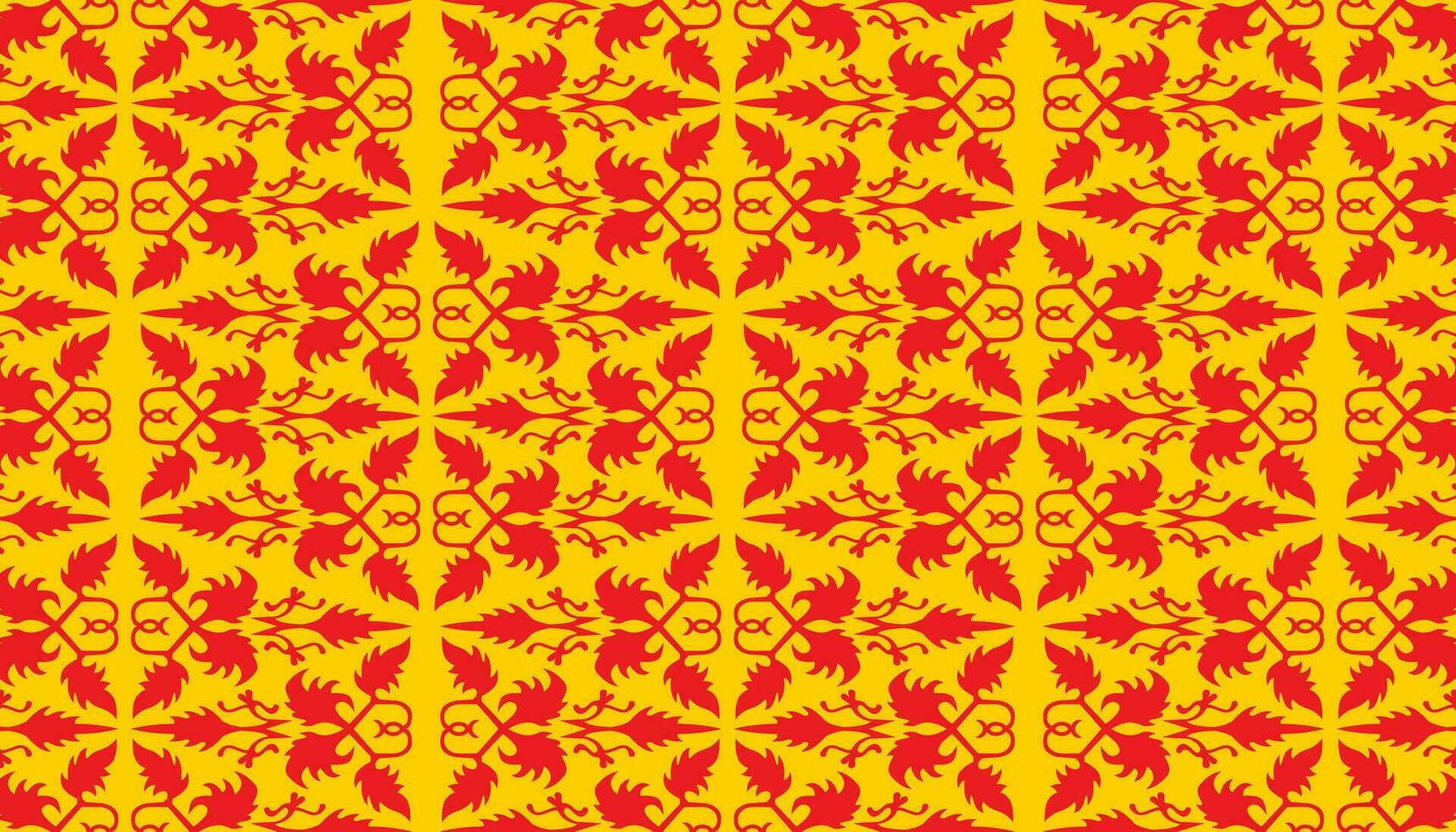 traditioneel klassiek Maleis handgeweven rood songket Leuk vinden batik van Indonesië of etnisch patroon met yello draden vector, bloemen mandala van Maleisië of riau. kleding stof naadloos ornament decoratief vector