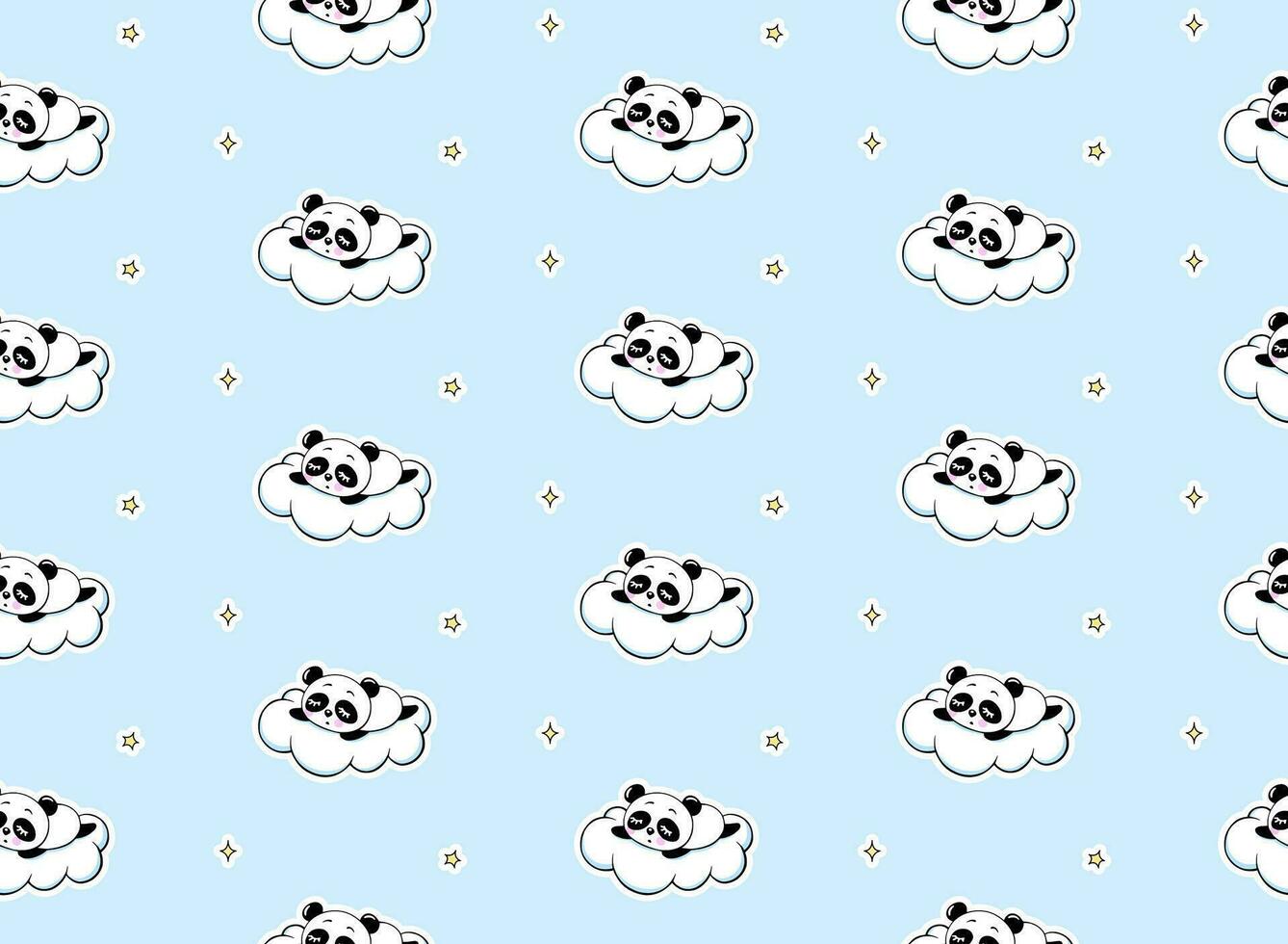 slapen panda Aan een wit wolk vector naadloos patroon. schattig baby afdrukken Aan een blauw achtergrond.