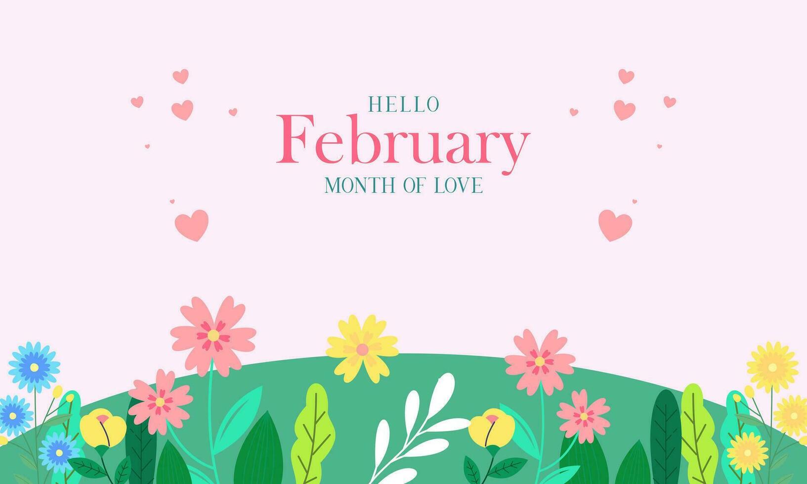 februari maand van liefde met bloemen achtergrond vector