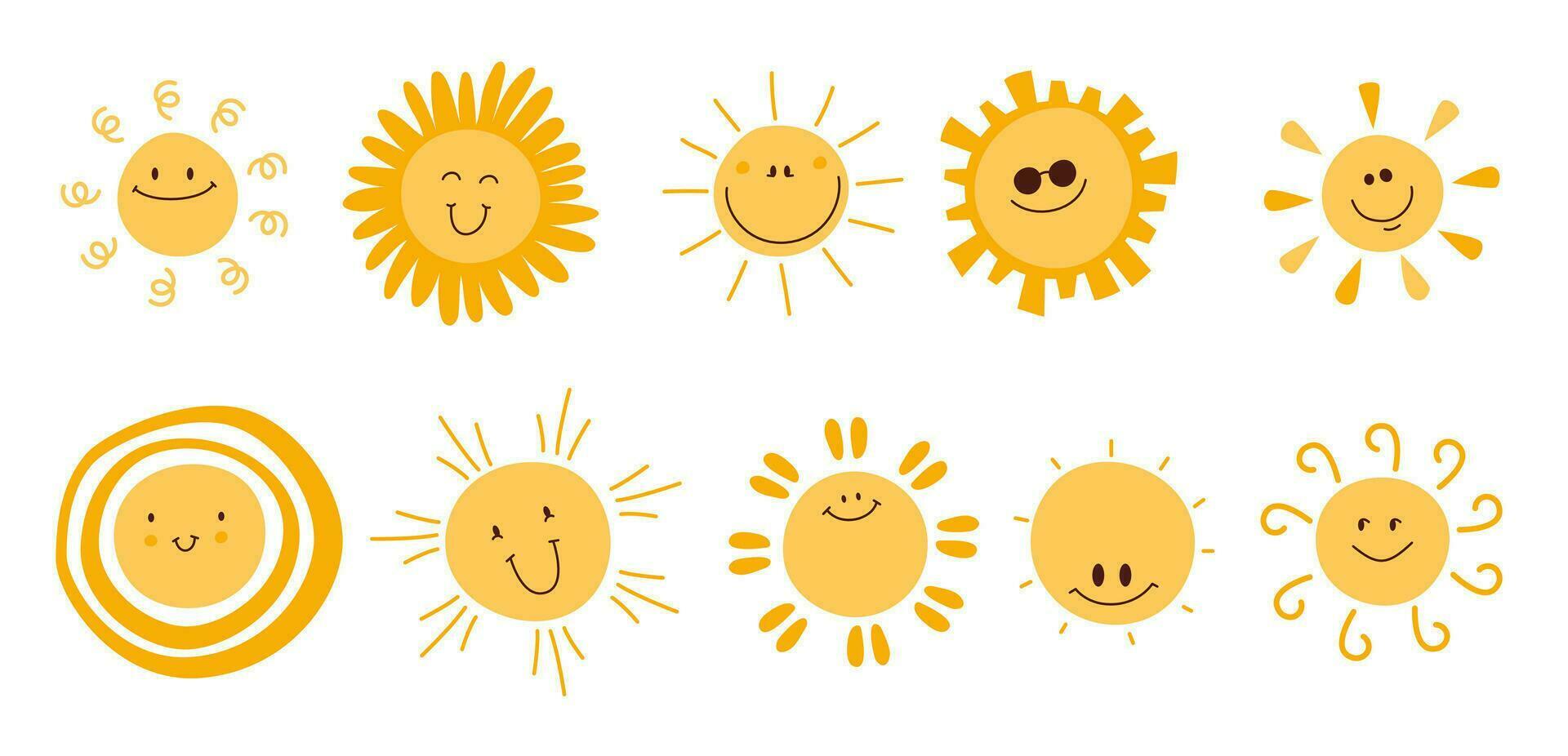 grappig schattig tekenfilm zon icoon vector