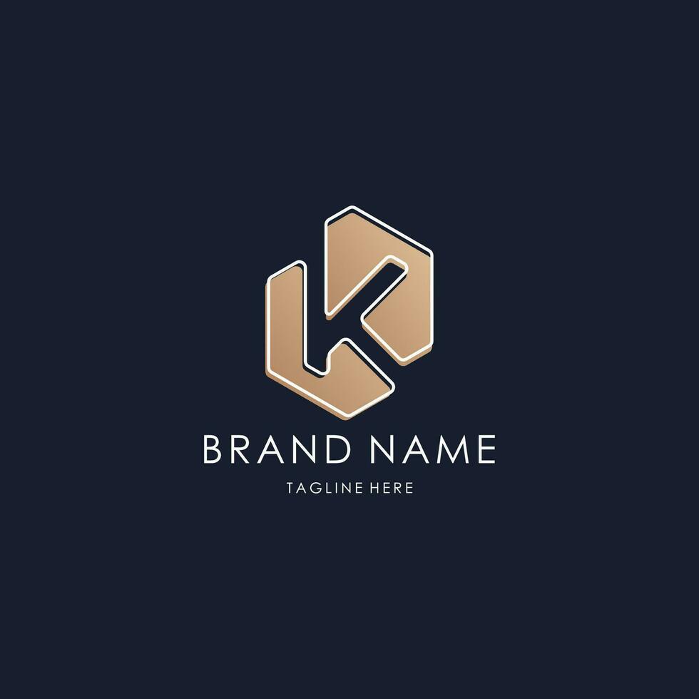 brief k logo gemakkelijk monogram eerste creatief lijnen zeshoek ontwerp luxe gouden stijl vector