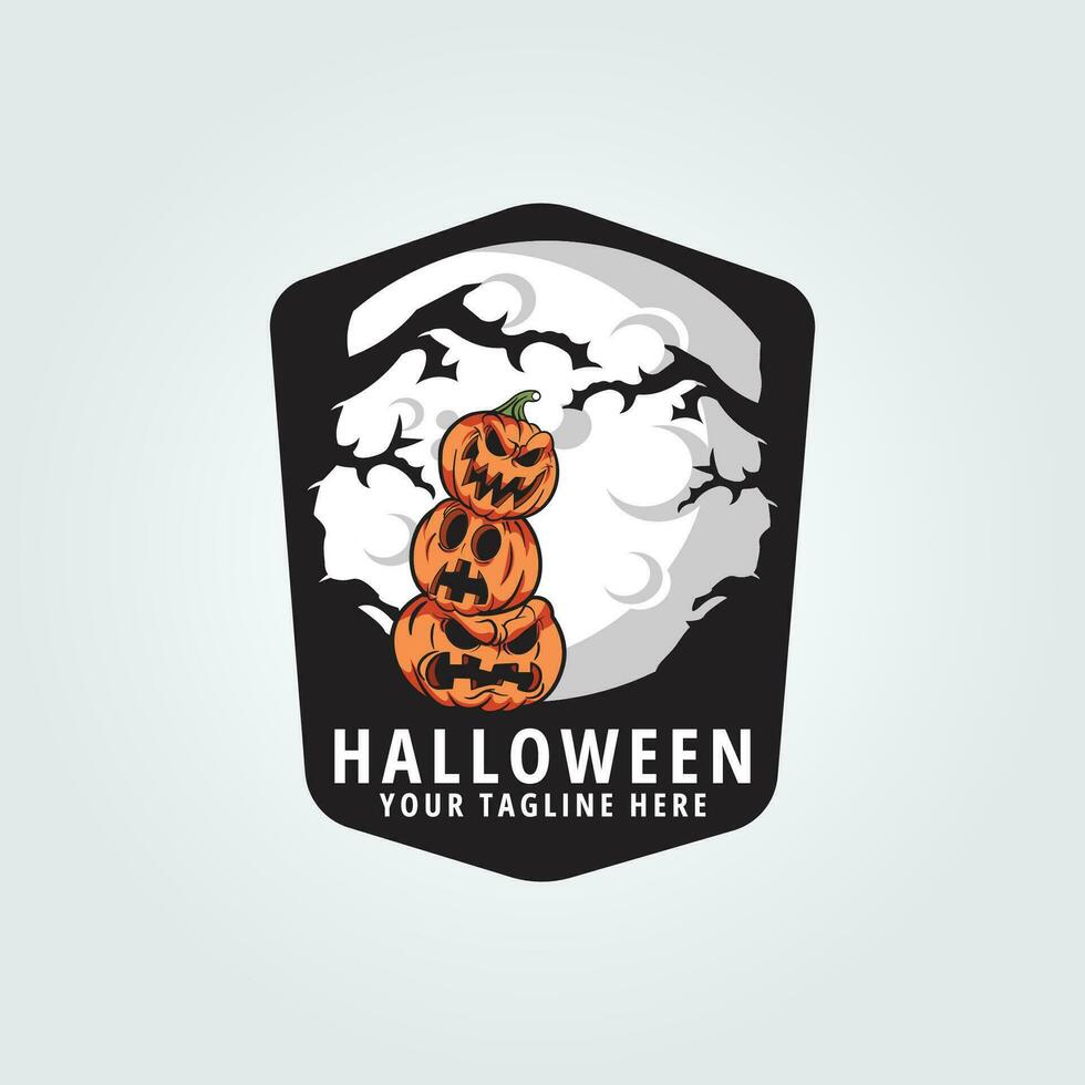 halloween logo icoon ontwerp inspiratie met pompoen, boom en maan vector illustratie