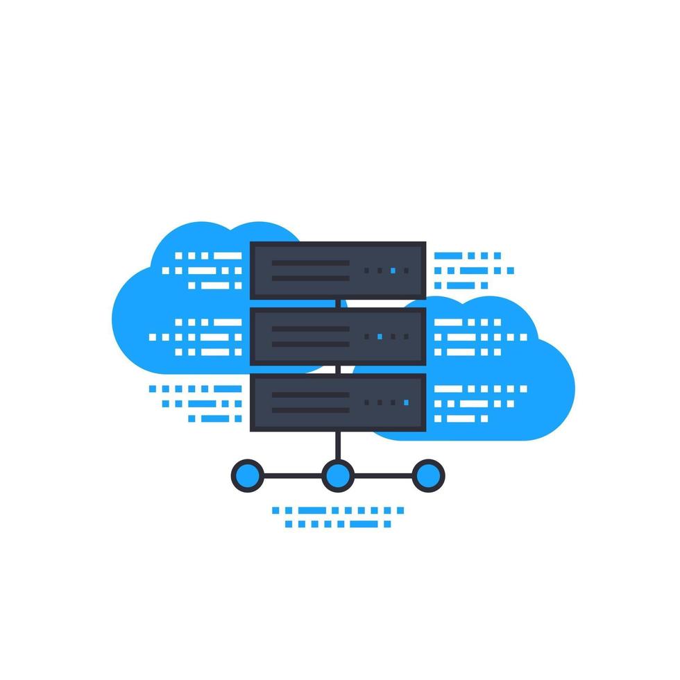 server, hostingdiensten, cloudsysteem icoon vector