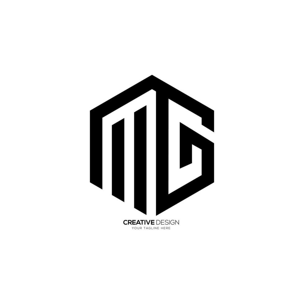 brief mg zeshoek vorm met negatief ruimte uniek vorm modern monogram logo vector