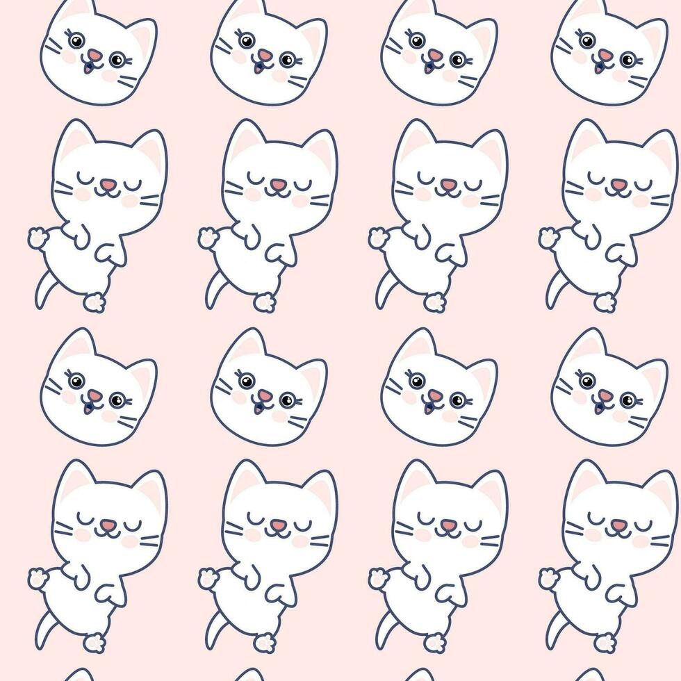 schattig roze kawaii katten hoofd naadloos patroon vector