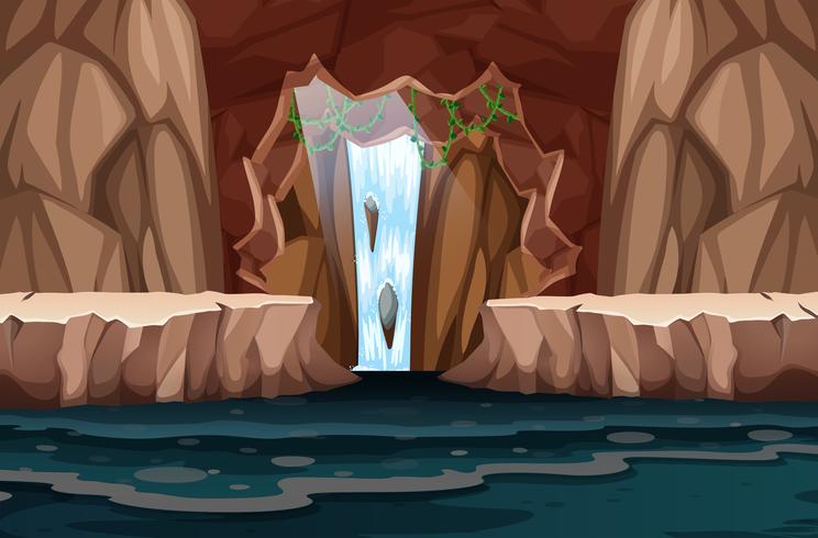 Prachtige waterval grot landschap vector
